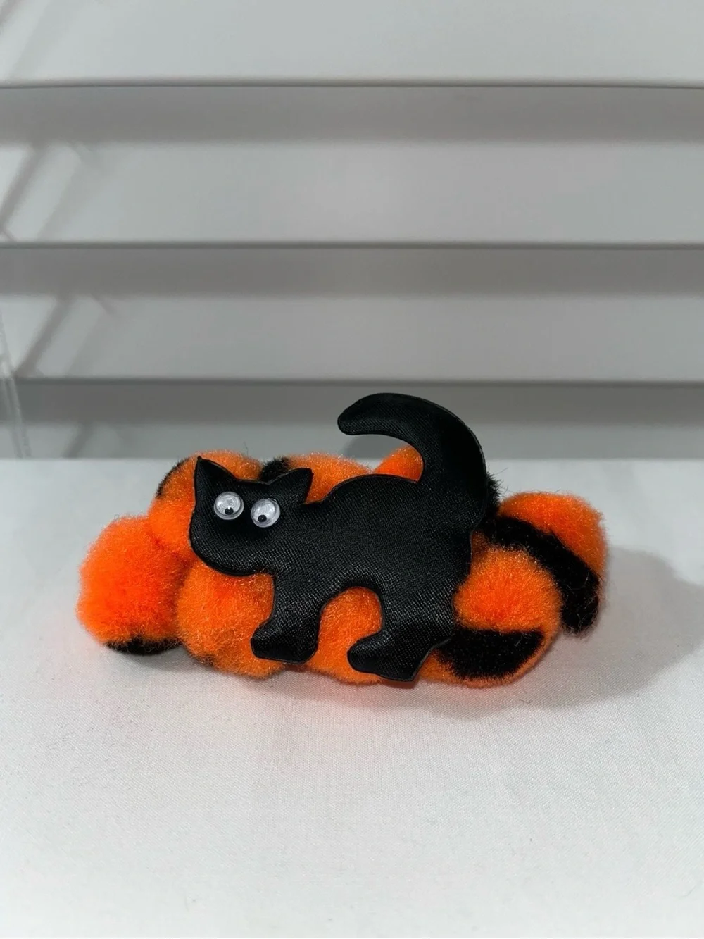 Halloween Black Cat Pom Pom Barrettes Trio - Orange & White